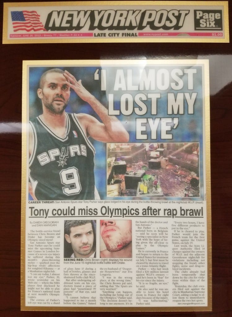 49 2012 NBA STAR TONY PARKER SUES CLUB FOR INJURY TO EYE DURING BRAWL BETWEEN CHRIS BROWN AND DRAKE